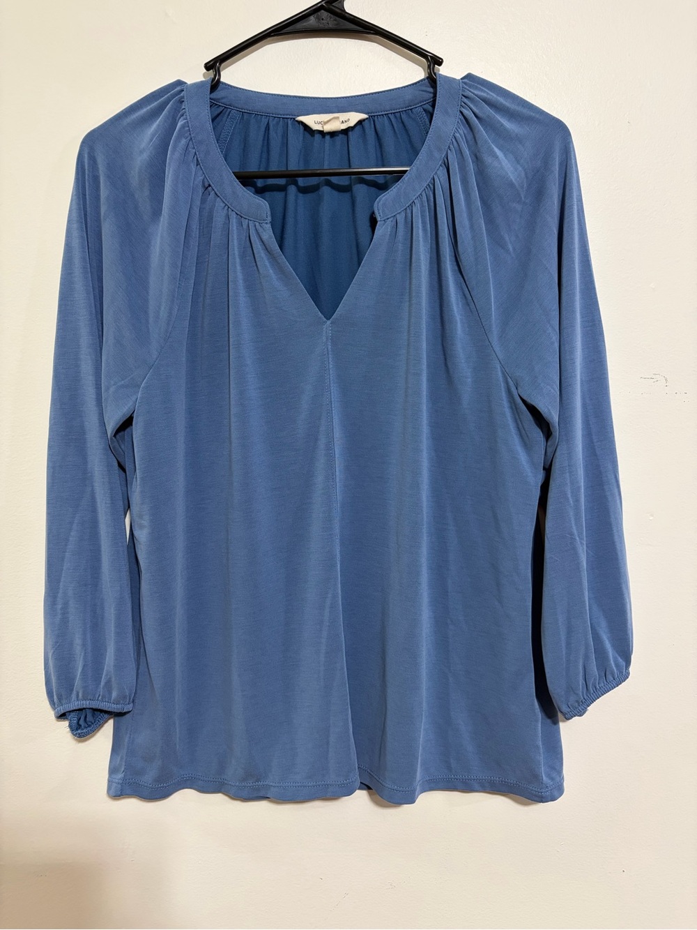 Lucky Brand Dusty Blue V-Neck Long-Sleeve Blouse